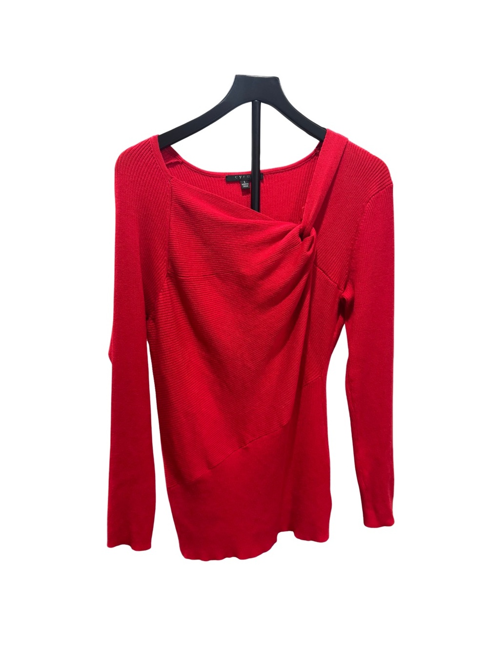 Cyrus Red Asymmetrical Draped Neck Sweater Top Large